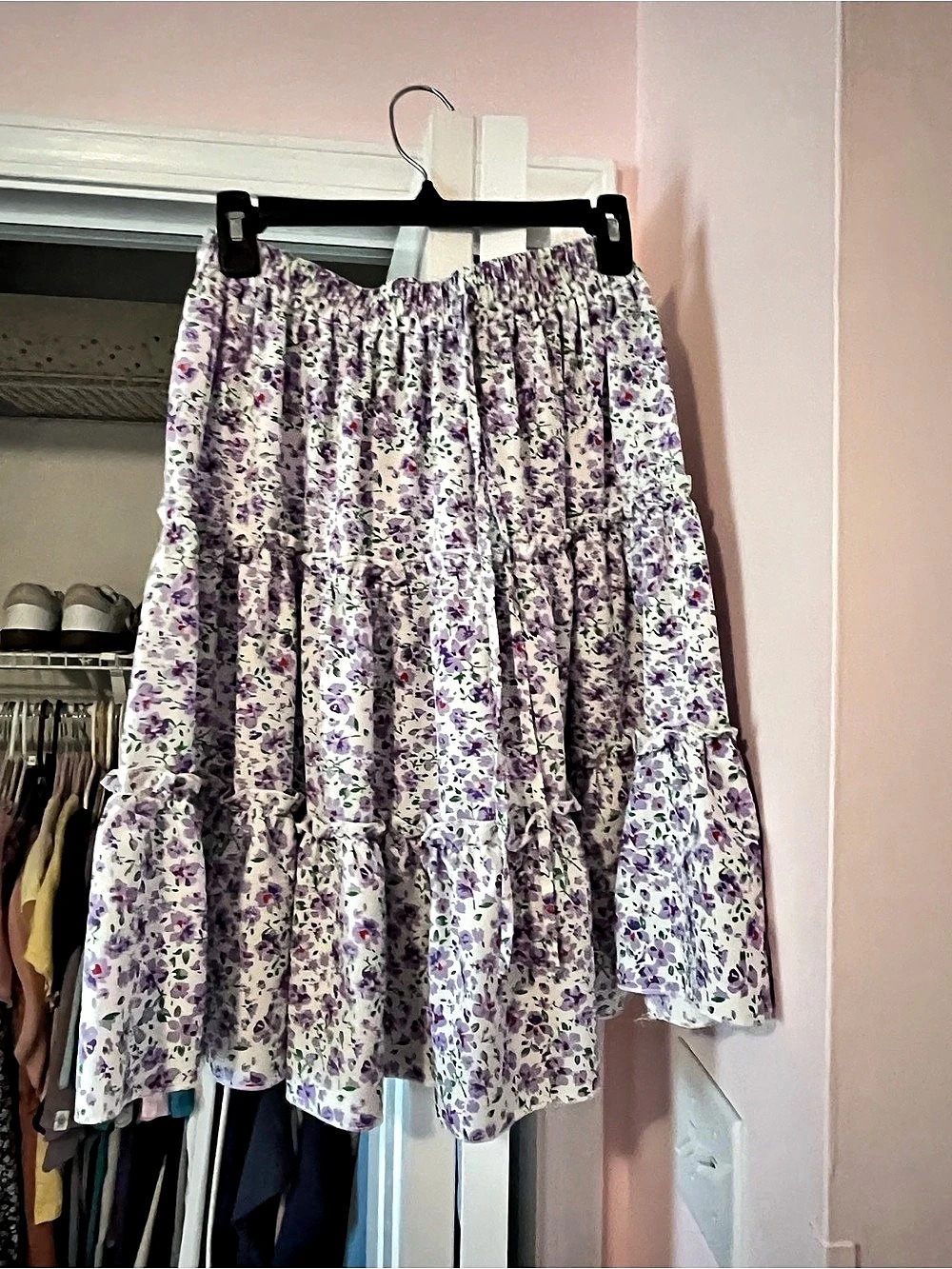 Floral Tiered Skirt in Purple & White